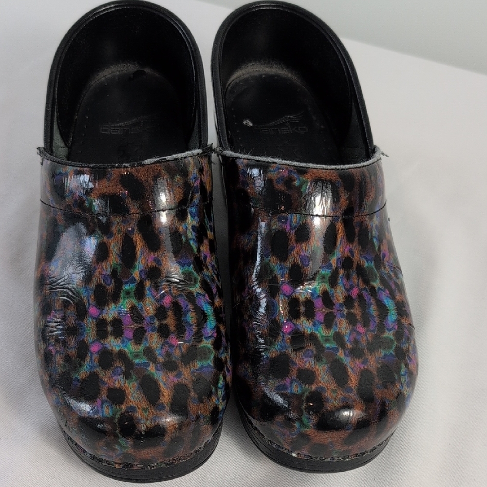 Dansko Leopard Print Mules - Black and Brown